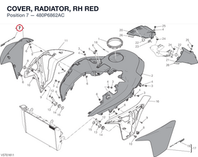COVER, RADIATOR, RH RED 480P6862AC diagram position