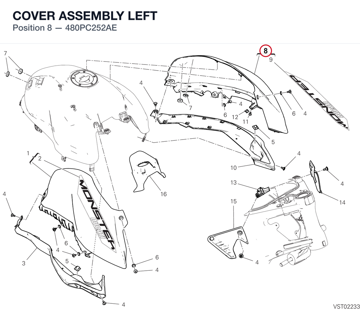 COVER ASSEMBLY LEFT 480PC252AE diagram position