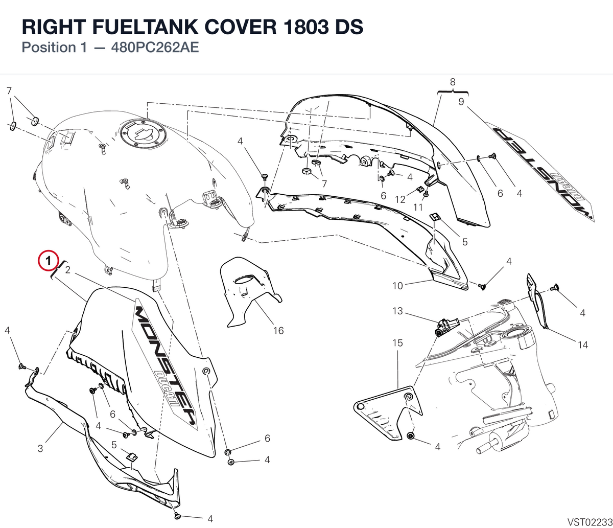RIGHT FUELTANK COVER 1803 DS 480PC262AE diagram position