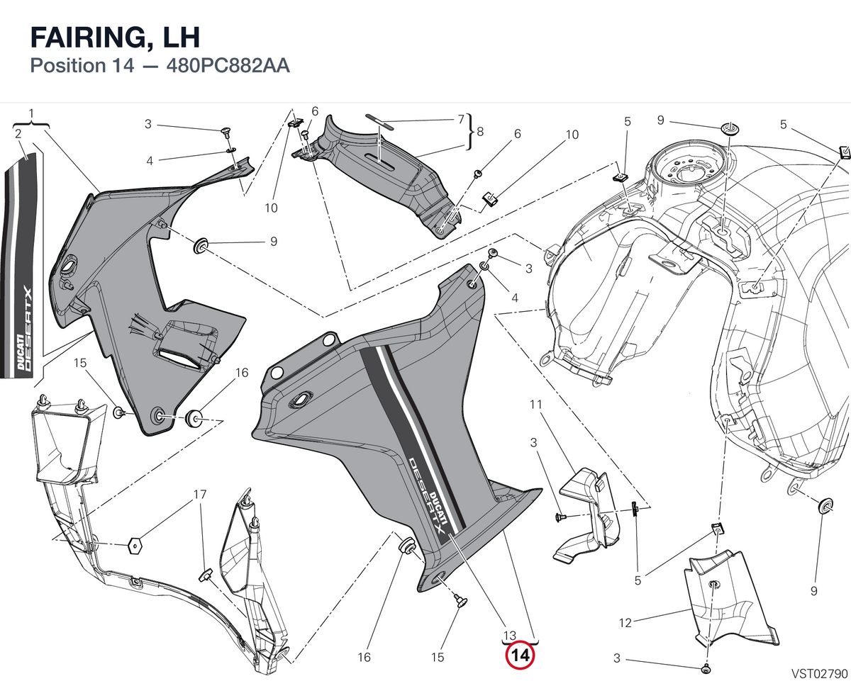 FAIRING, LH 480PC882AA diagram position