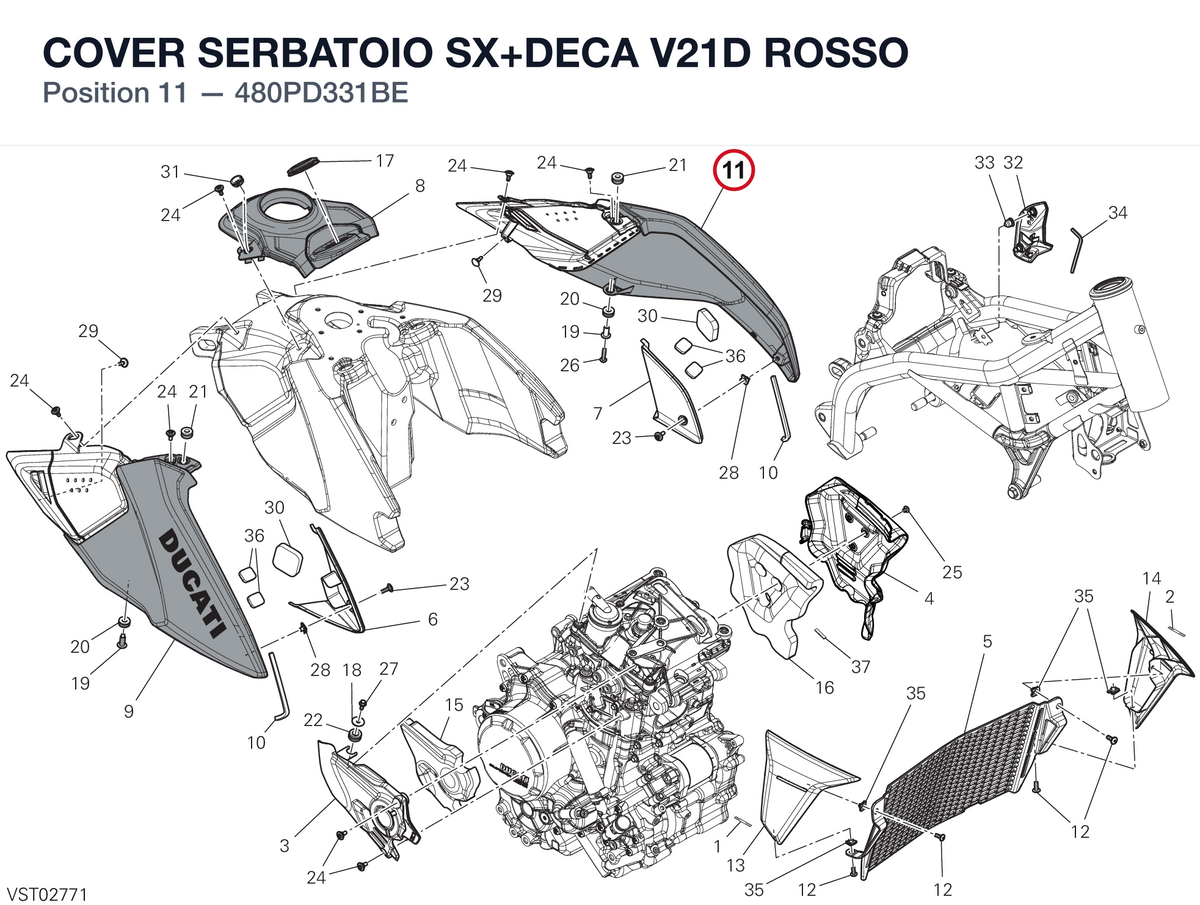 COVER SERBATOIO SX+DECA V21D ROSSO 480PD331BE diagram position