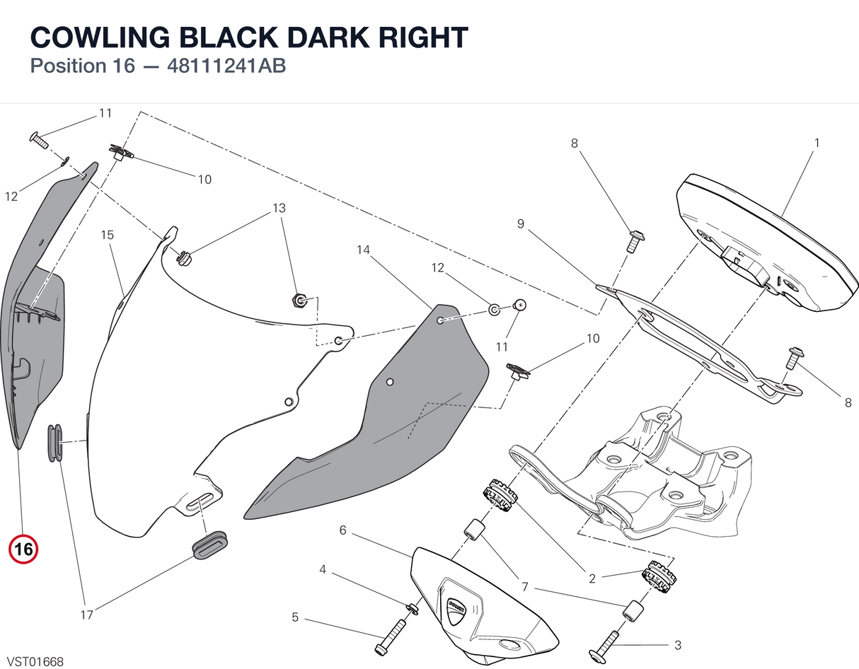 COWLING BLACK DARK RIGHT 48111241AB diagram position