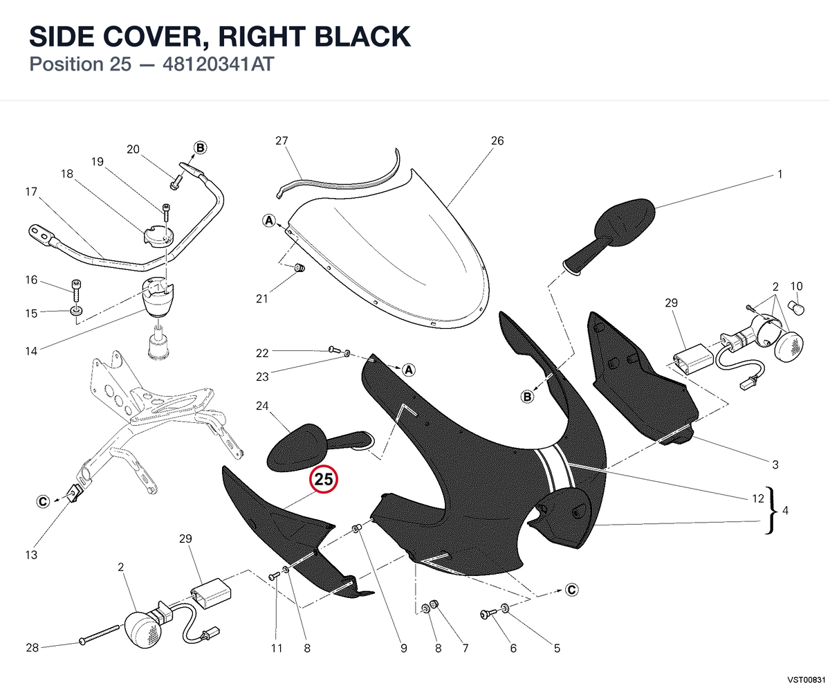 SIDE COVER, RIGHT BLACK 48120341AT diagram position