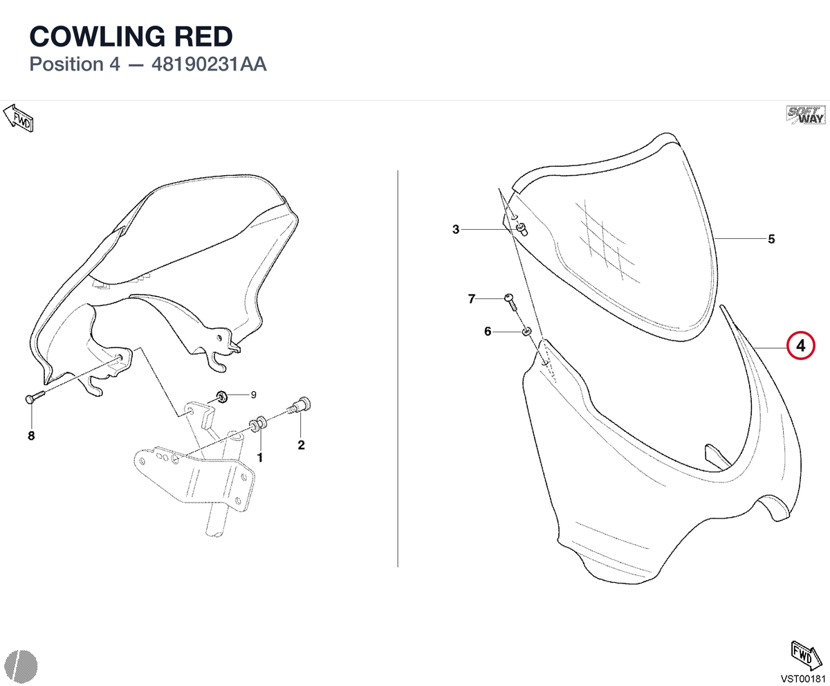 COWLING RED 48190231AA diagram position