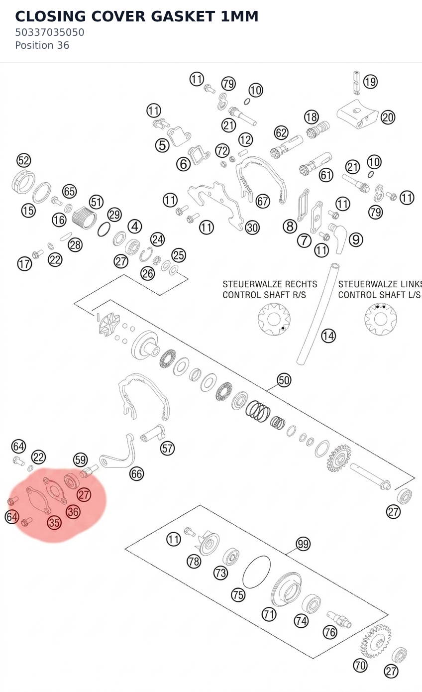 Diagram preview: CLOSING COVER GASKET 1MM (50337035050)