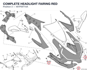 COMPLETE HEADLIGHT FAIRING RED 481P0971AA diagram position