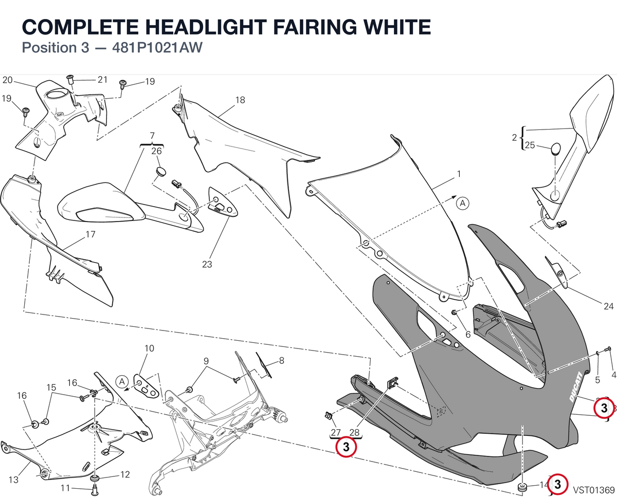 COMPLETE HEADLIGHT FAIRING WHITE 481P1021AW diagram position