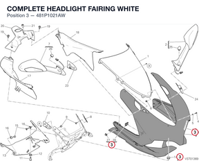 COMPLETE HEADLIGHT FAIRING WHITE 481P1021AW diagram position