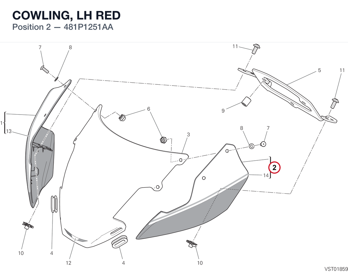 COWLING, LH RED 481P1251AA diagram position