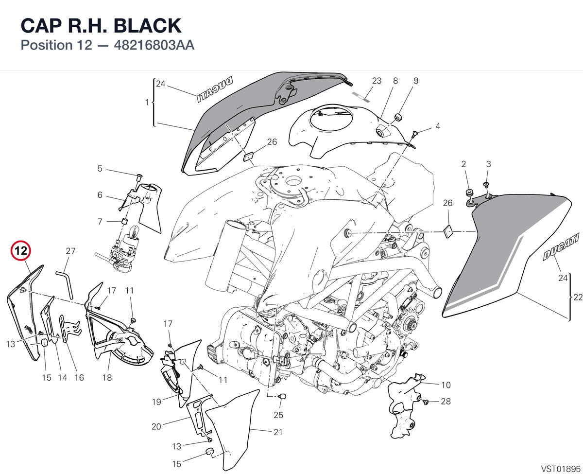 CAP R.H.  BLACK 48216803AA diagram position