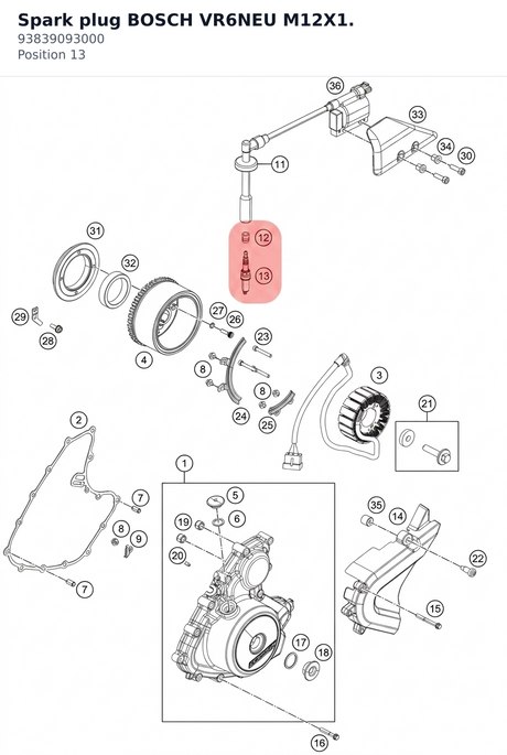 Diagram preview: Spark plug BOSCH VR6NEU M12X1. (93839093000)