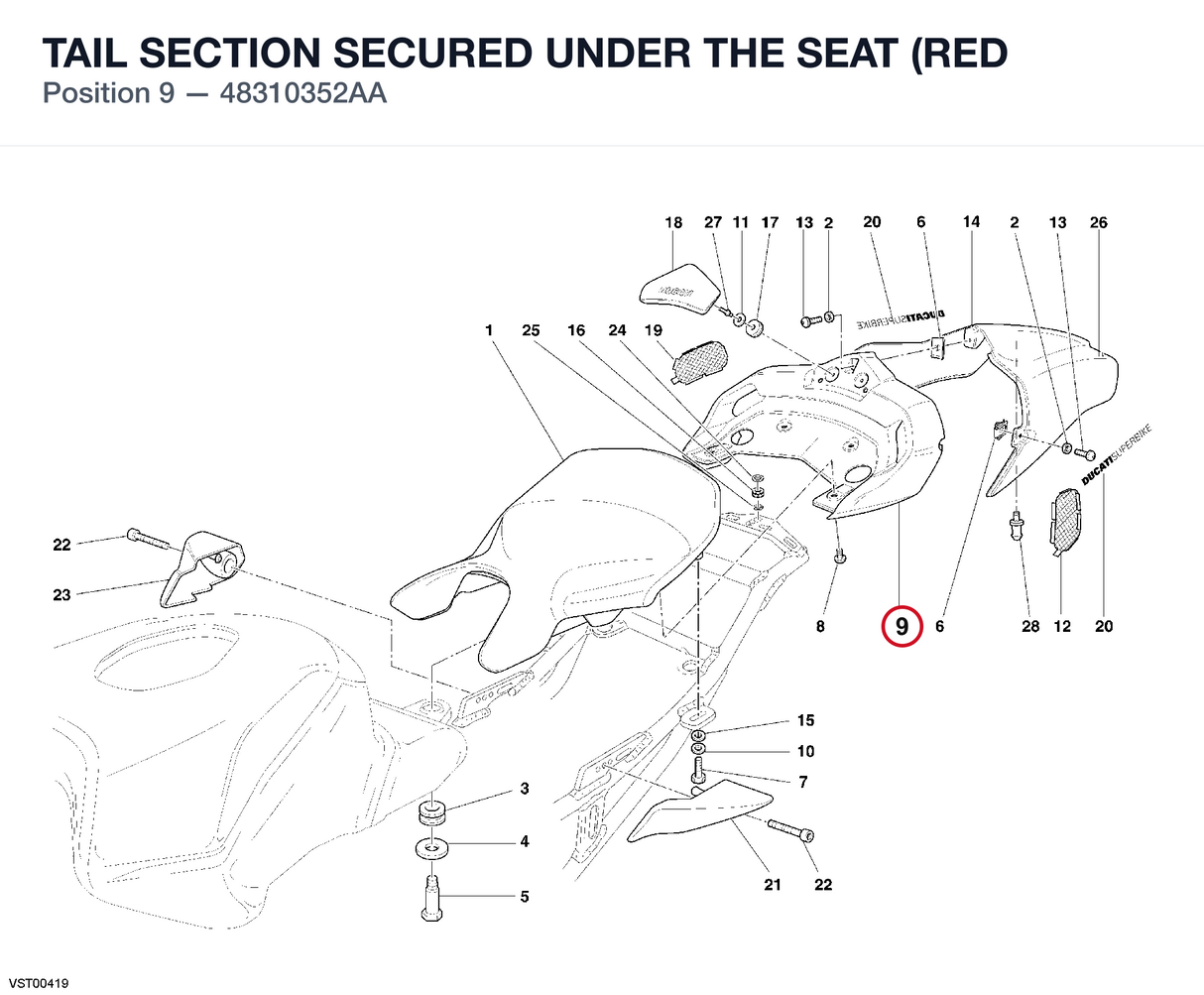 TAIL SECTION SECURED UNDER THE SEAT (RED