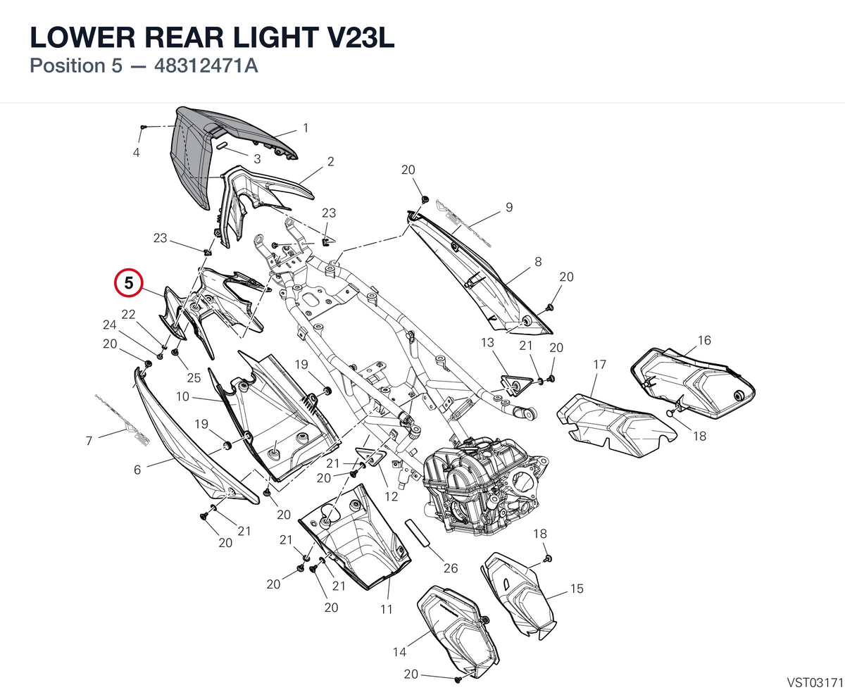 LOWER REAR LIGHT V23L 48312471A diagram position
