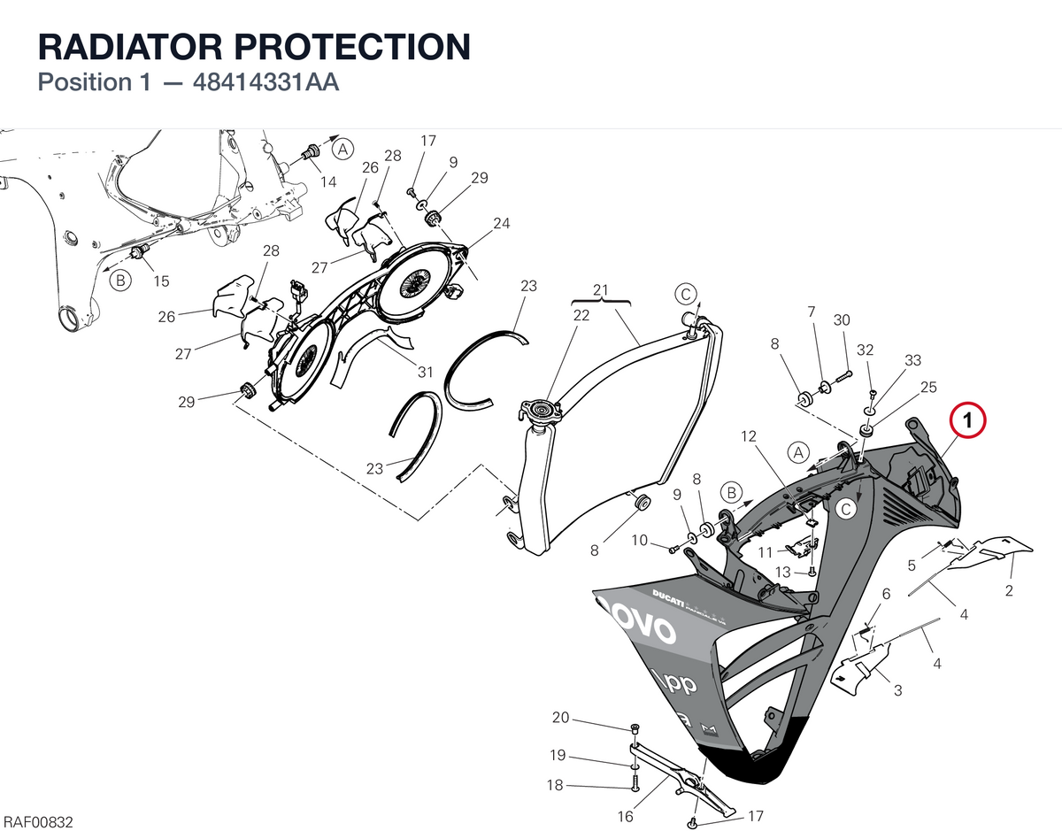 RADIATOR PROTECTION 48414331AA diagram position