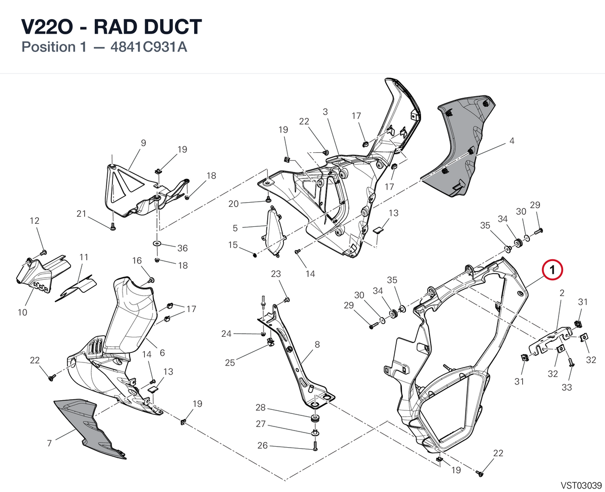 V22O - RAD DUCT 4841C931A diagram position