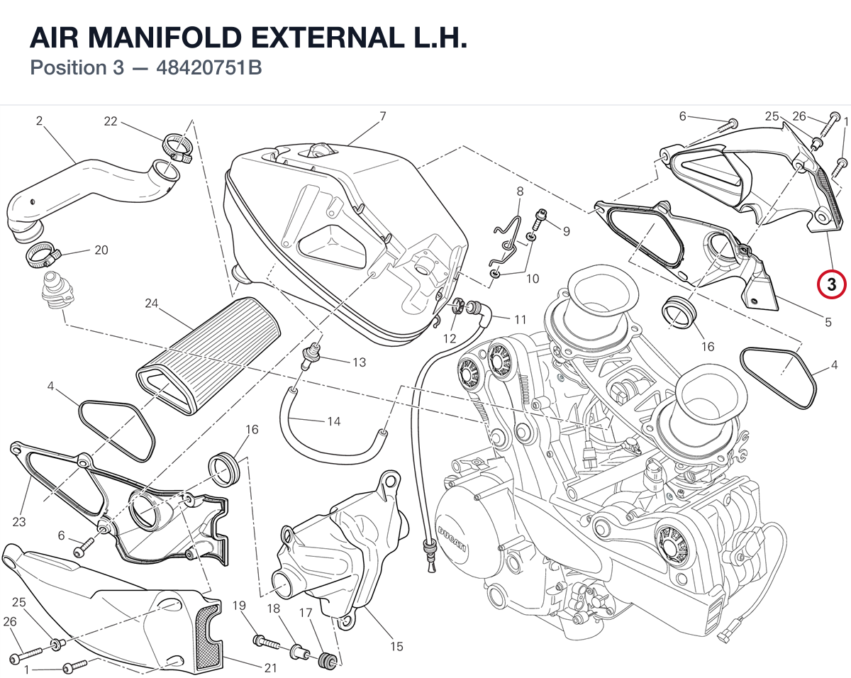AIR MANIFOLD EXTERNAL L.H. 48420751B diagram position