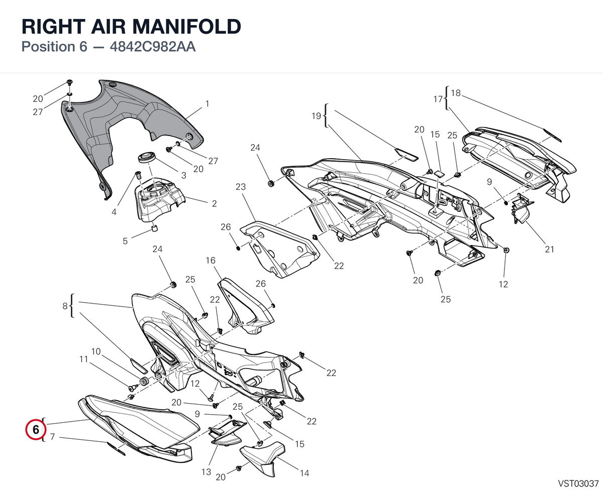 RIGHT AIR MANIFOLD 4842C982AA diagram position