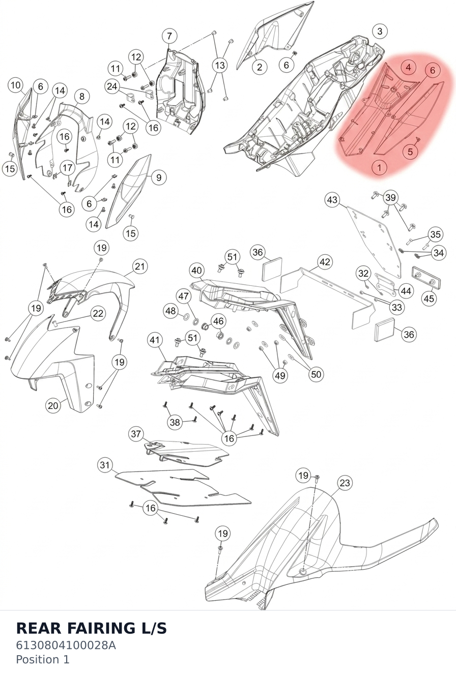 Diagram preview: REAR FAIRING L/S (6130804100028A)