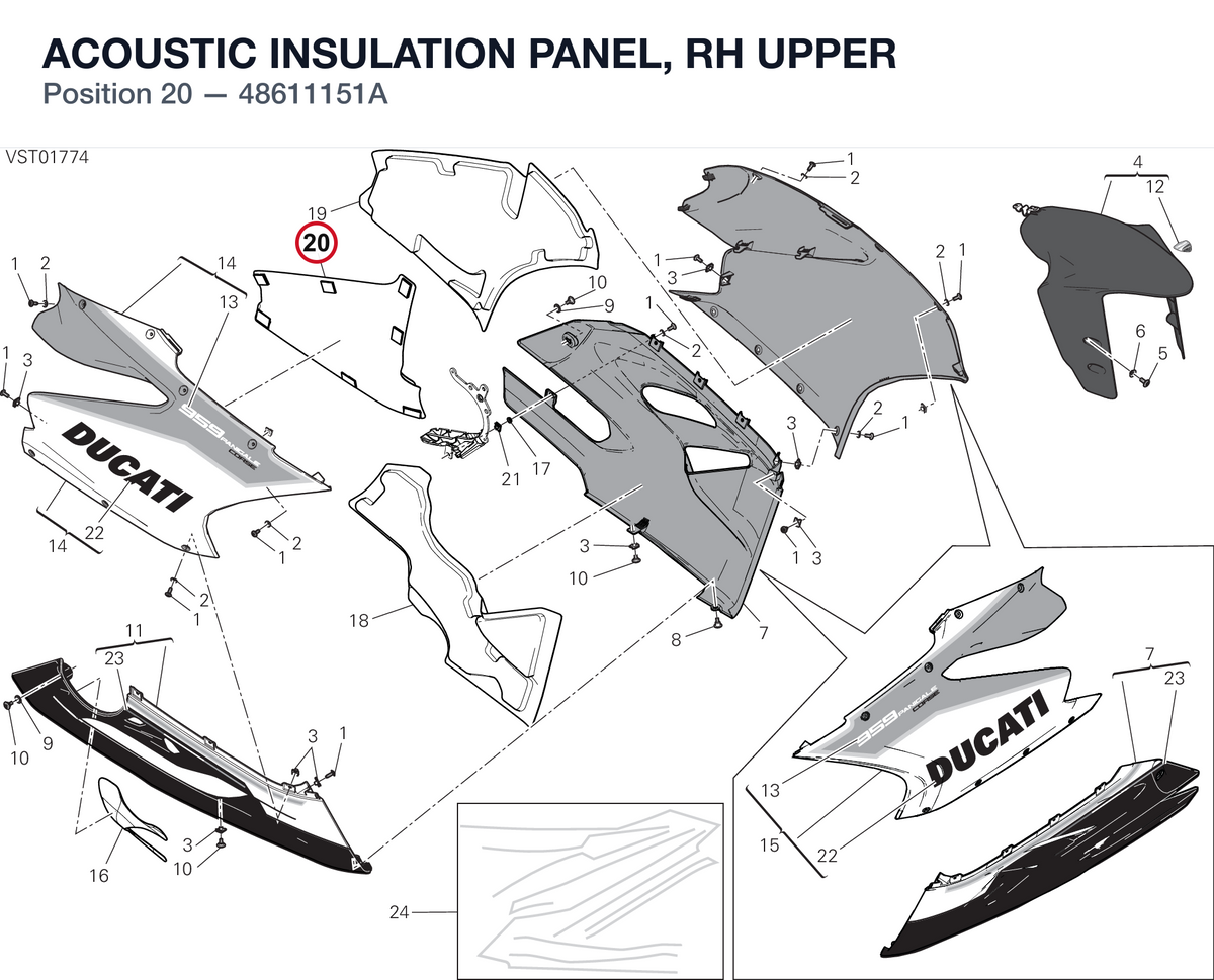 ACOUSTIC INSULATION PANEL, RH UPPER 48611151A diagram position