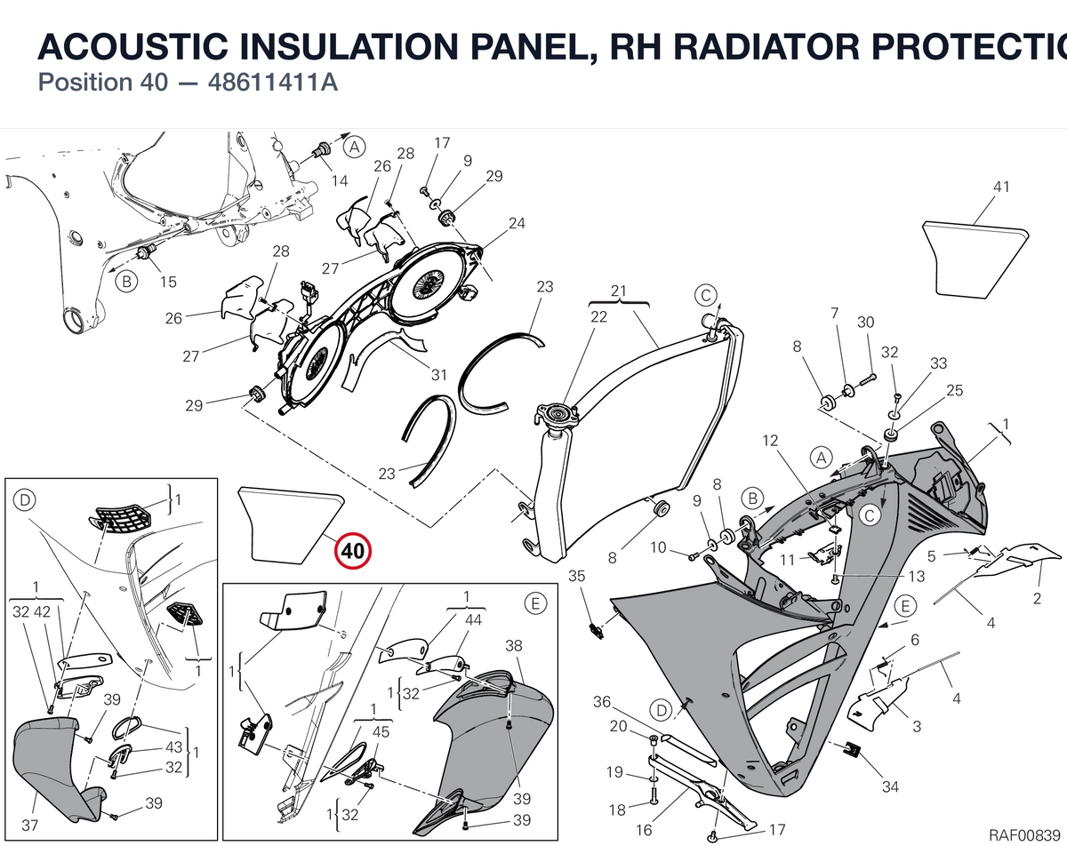 ACOUSTIC INSULATION PANEL, RH RADIATOR PROTECTION 48611411A diagram position