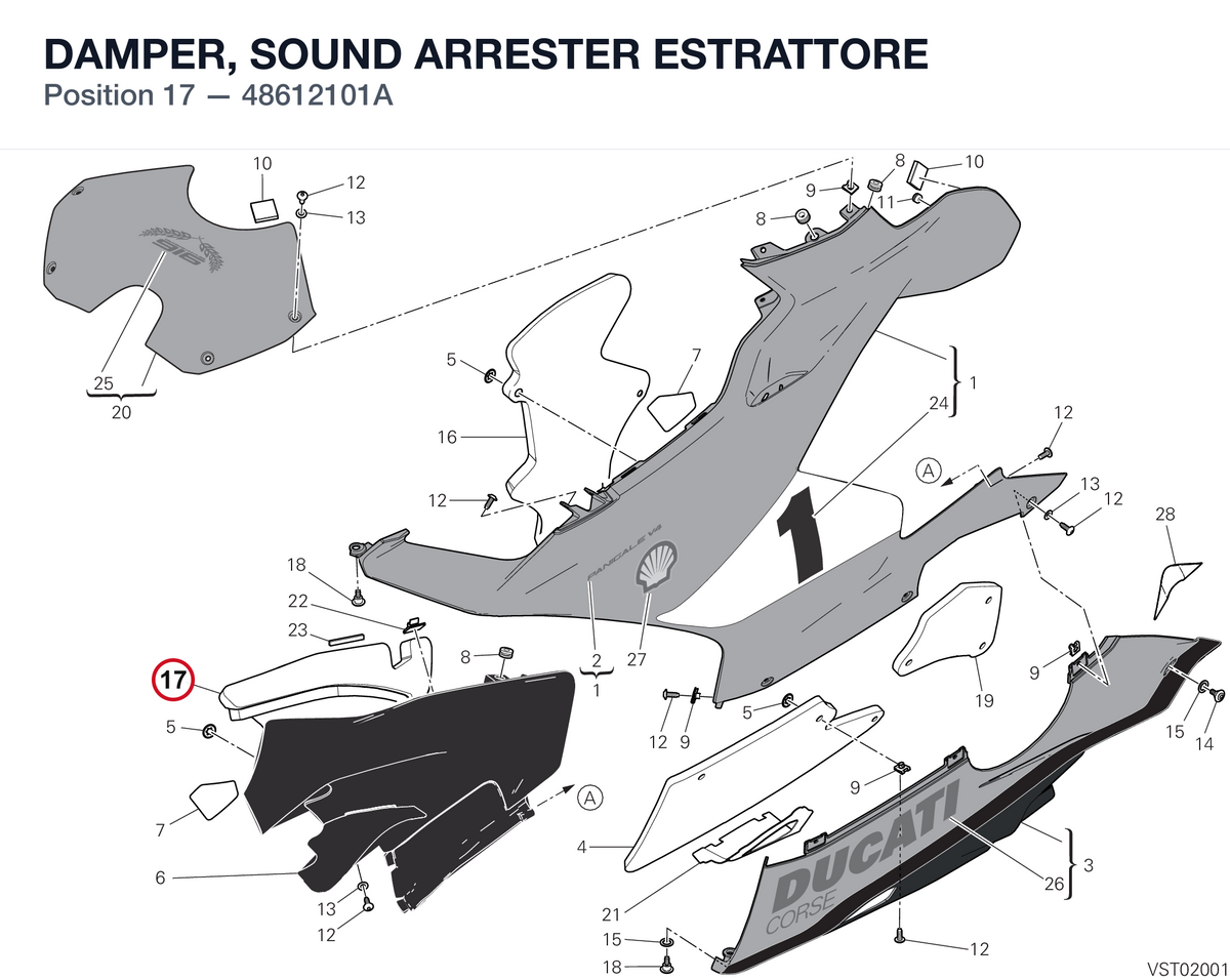 DAMPER, SOUND ARRESTER ESTRATTORE 48612101A diagram position