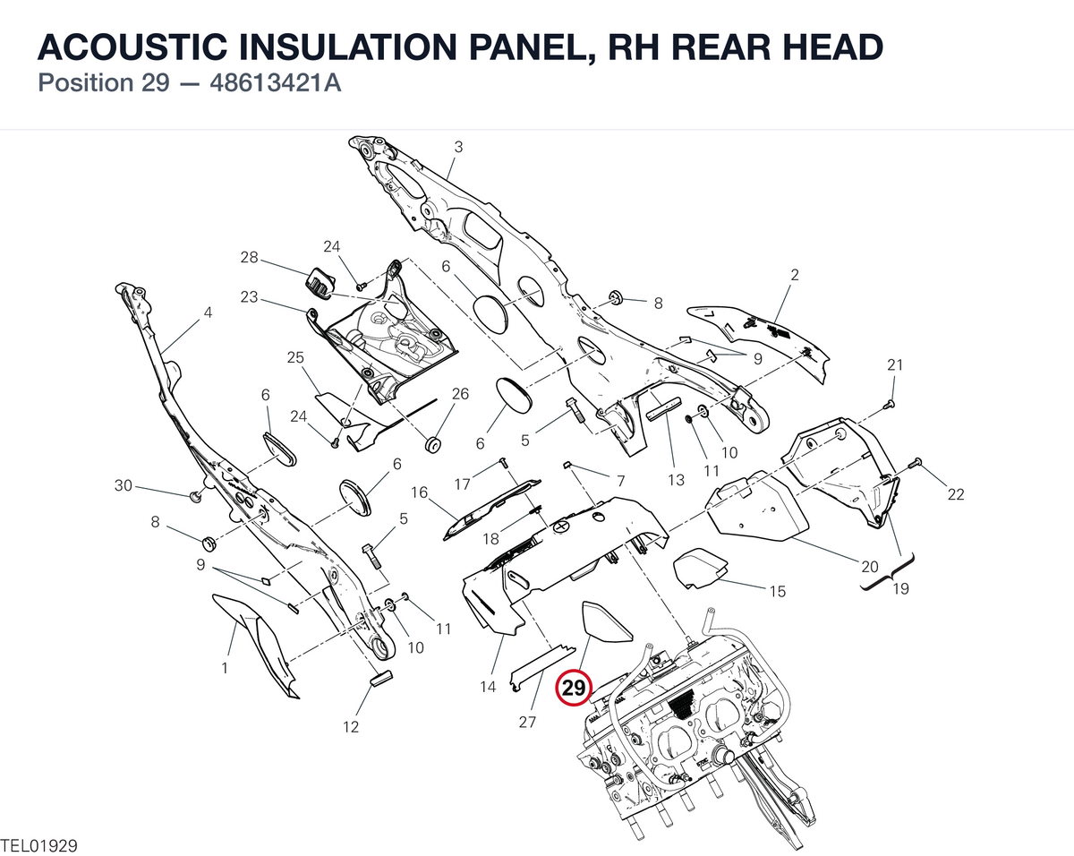 ACOUSTIC INSULATION PANEL, RH REAR HEAD 48613421A diagram position