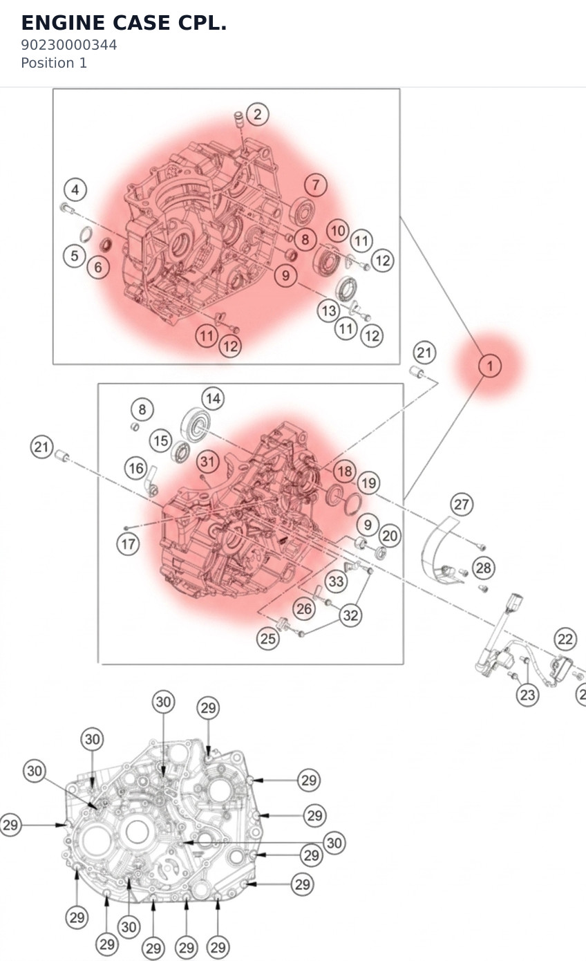 Diagram preview: ENGINE CASE CPL. (90230000344)