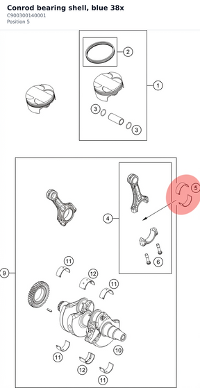 Diagram preview: Conrod bearing shell, blue 38x (C900300140001)