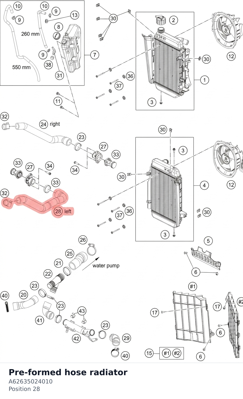 Diagram preview: Pre-formed hose radiator (A62635024010)