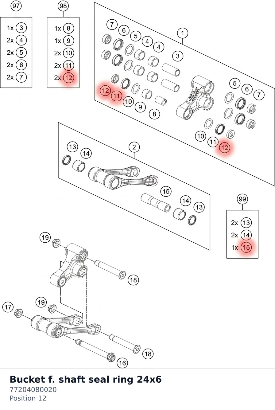 Diagram preview: Bucket f. shaft seal ring 24x6 (77204080020)