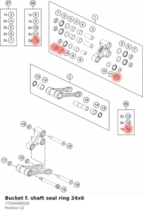 Diagram preview: Bucket f. shaft seal ring 24x6 (77204080020)