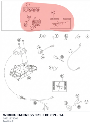 Diagram preview: WIRING HARNESS 125 EXC CPL. 14 (50311175000)