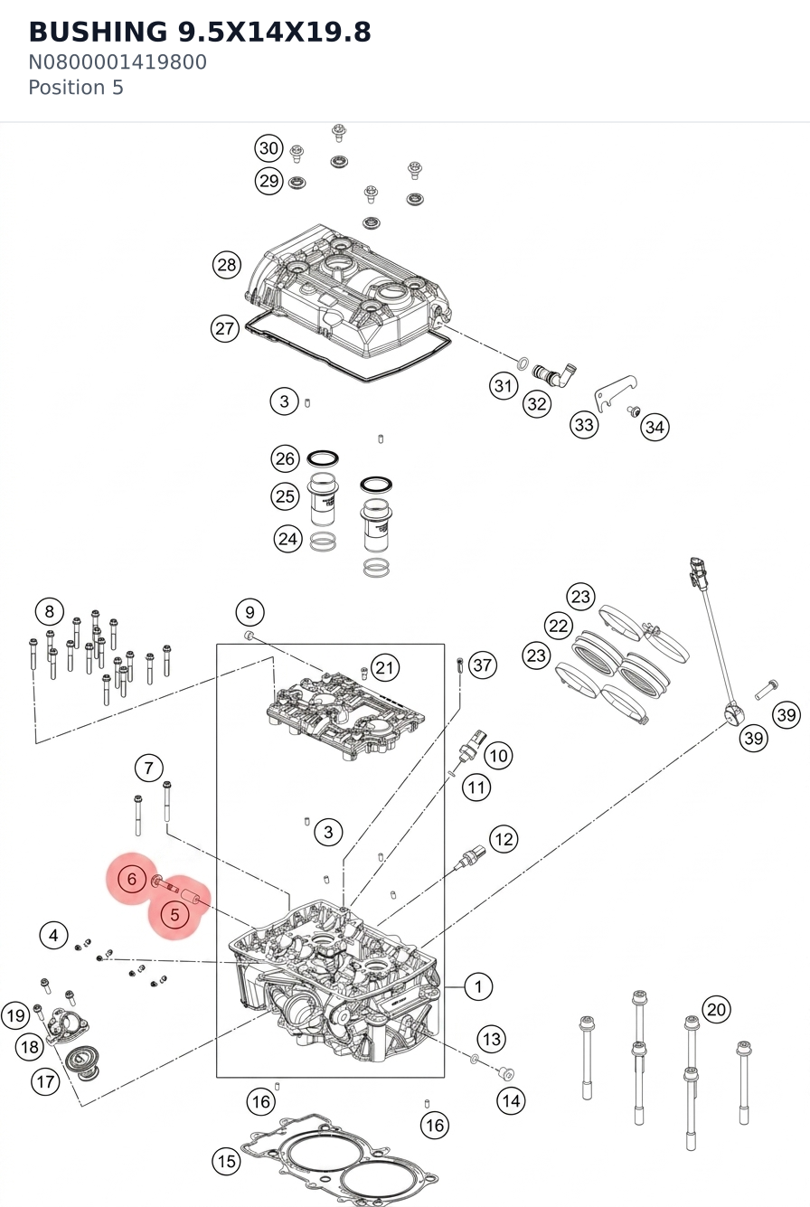 Diagram preview: BUSHING 9.5X14X19.8 (N0800001419800)