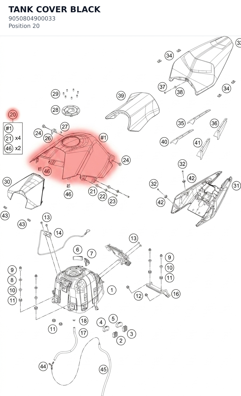 Diagram preview: TANK COVER BLACK (9050804900033)