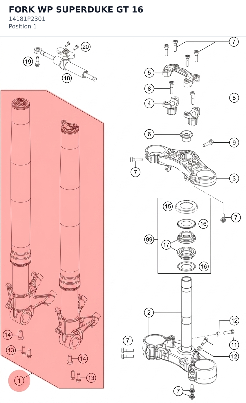 Diagram preview: FORK WP SUPERDUKE GT        16 (14181P2301)