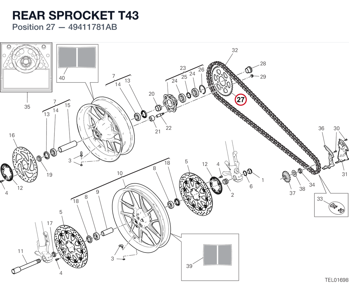 REAR SPROCKET T43 49411781AB diagram position