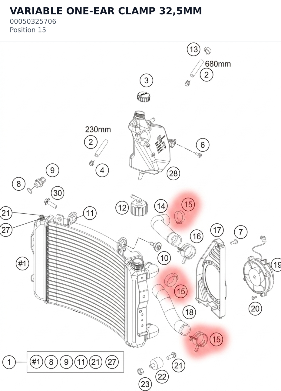 Diagram preview: VARIABLE ONE-EAR CLAMP 32,5MM (00050325706)