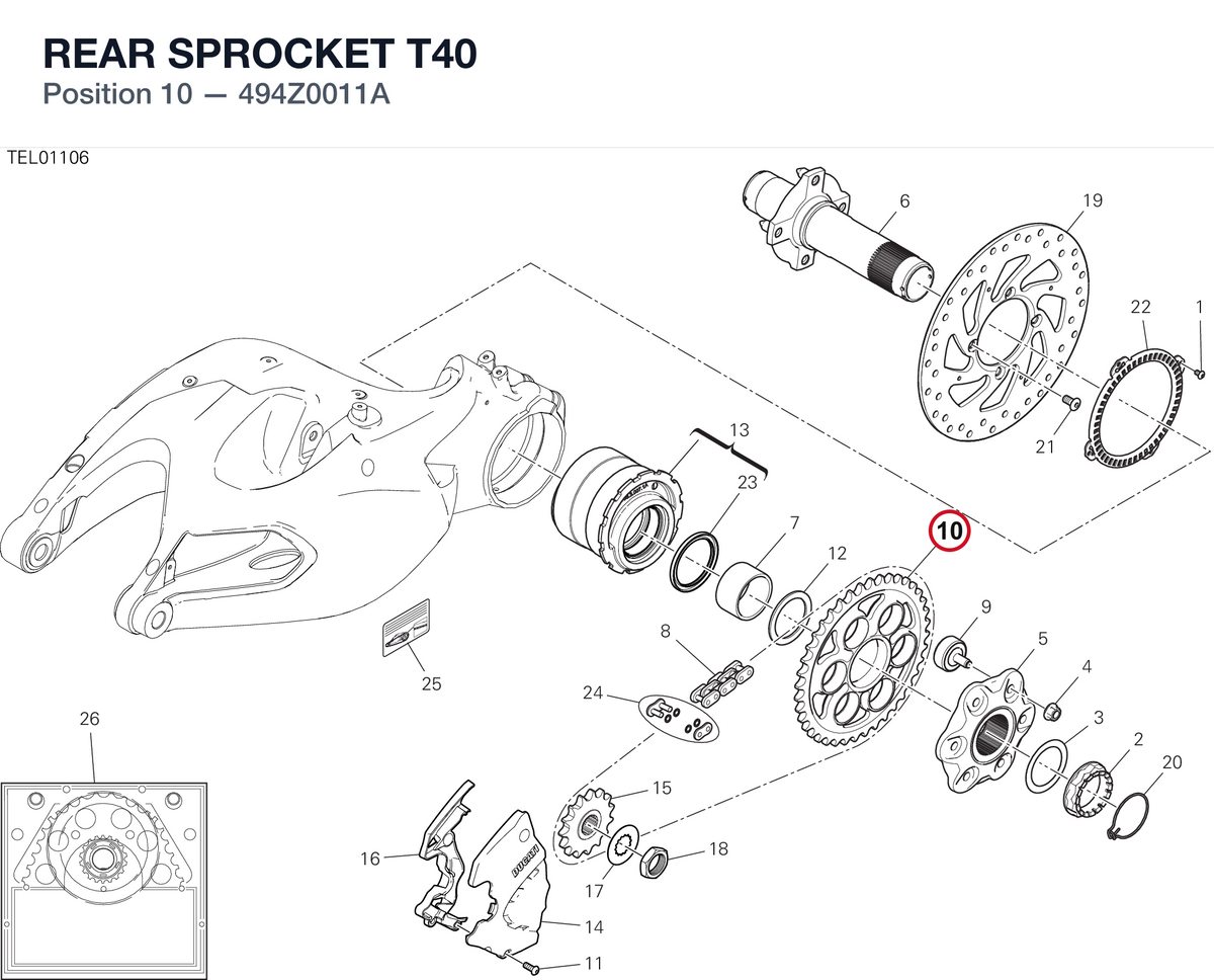 REAR SPROCKET T40 494Z0011A diagram position