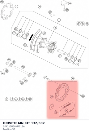 Diagram preview: DRIVETRAIN KIT 13Z/50Z (SPA113U50KM118A)
