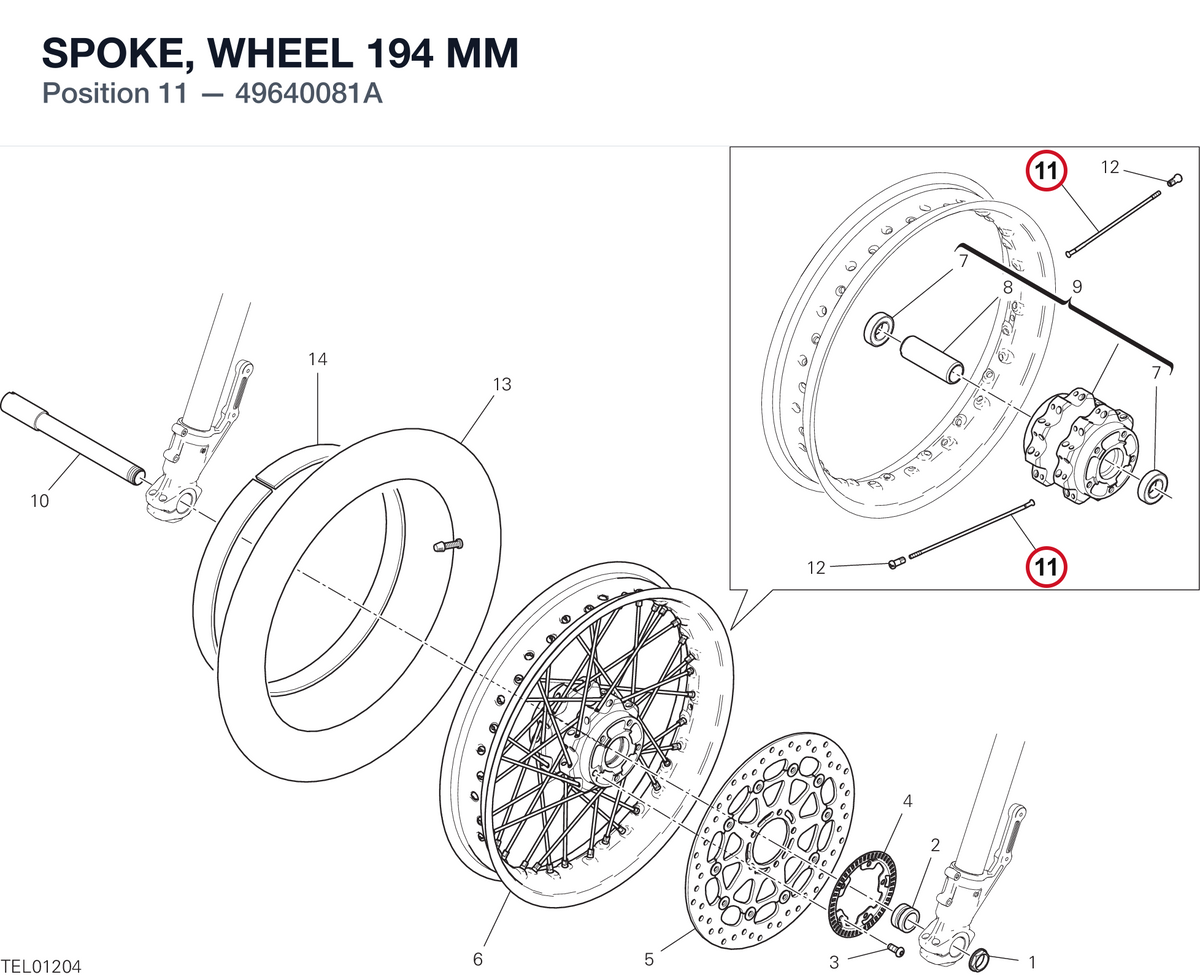 SPOKE, WHEEL 194 MM 49640081A diagram position
