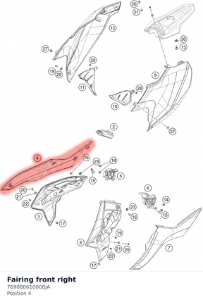 Diagram preview: Fairing front right (76908061000BJA)