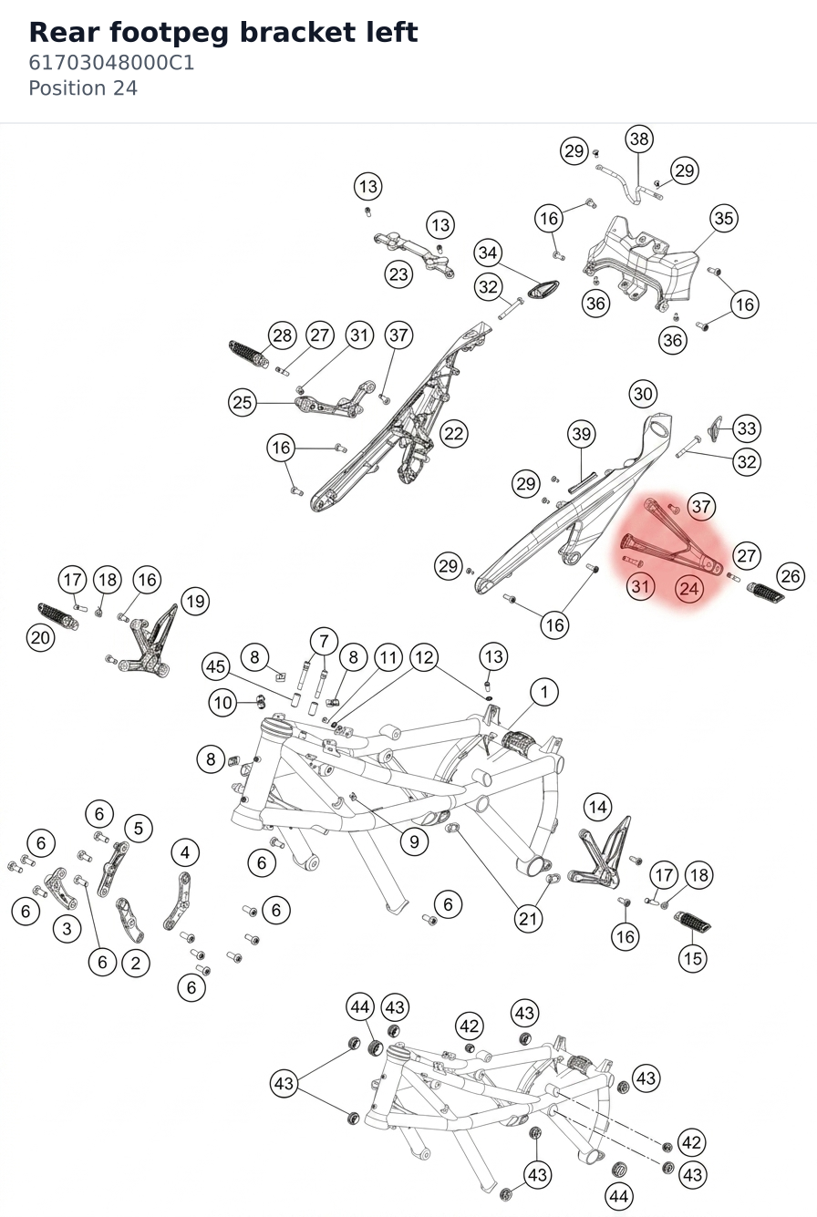 Diagram preview: Rear footpeg bracket left (61703048000C1)