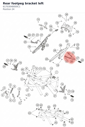 Diagram preview: Rear footpeg bracket left (61703048000C1)