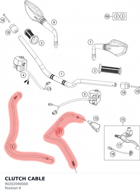 Diagram preview: CLUTCH CABLE (90202090000)