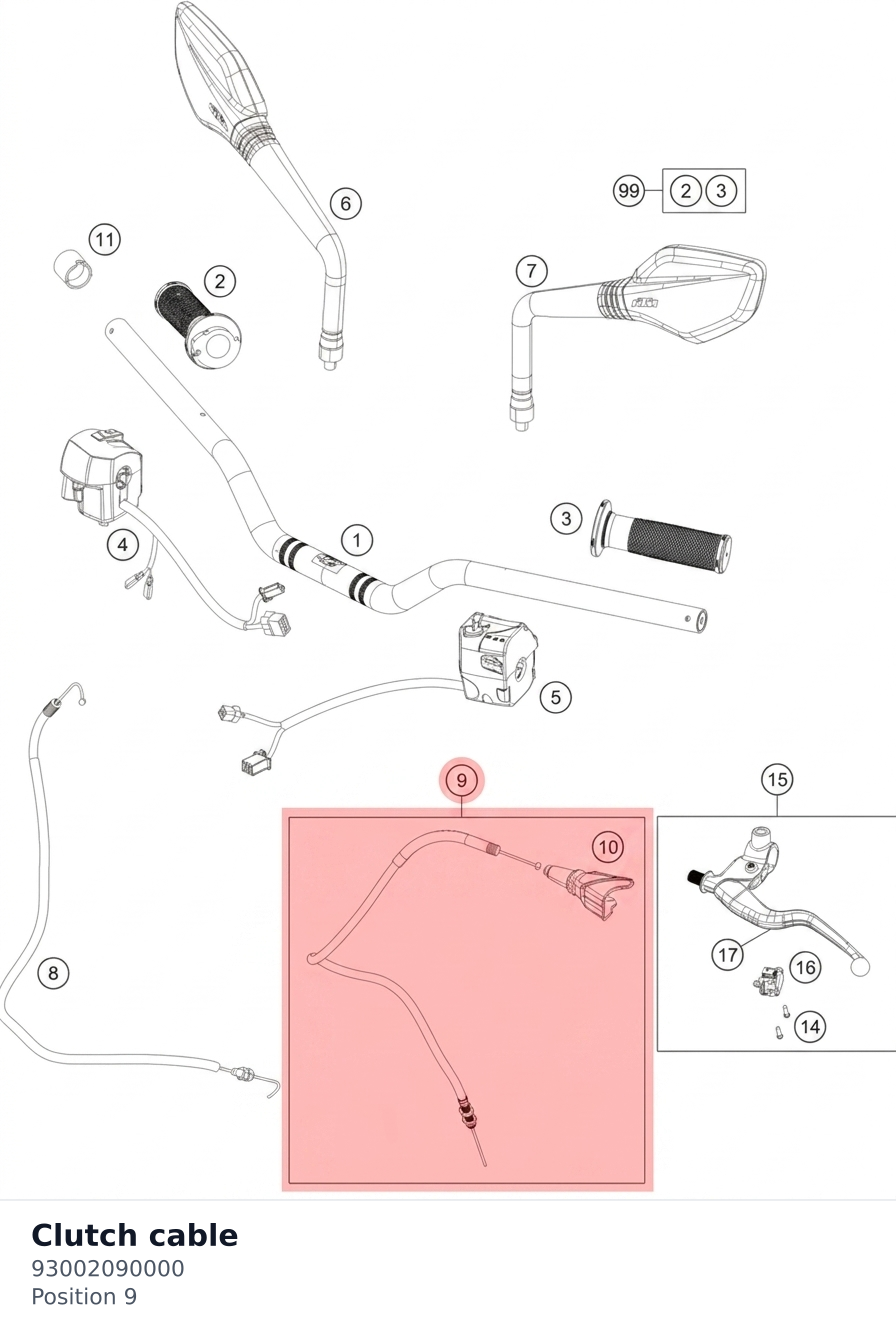 Diagram preview: Clutch cable (93002090000)