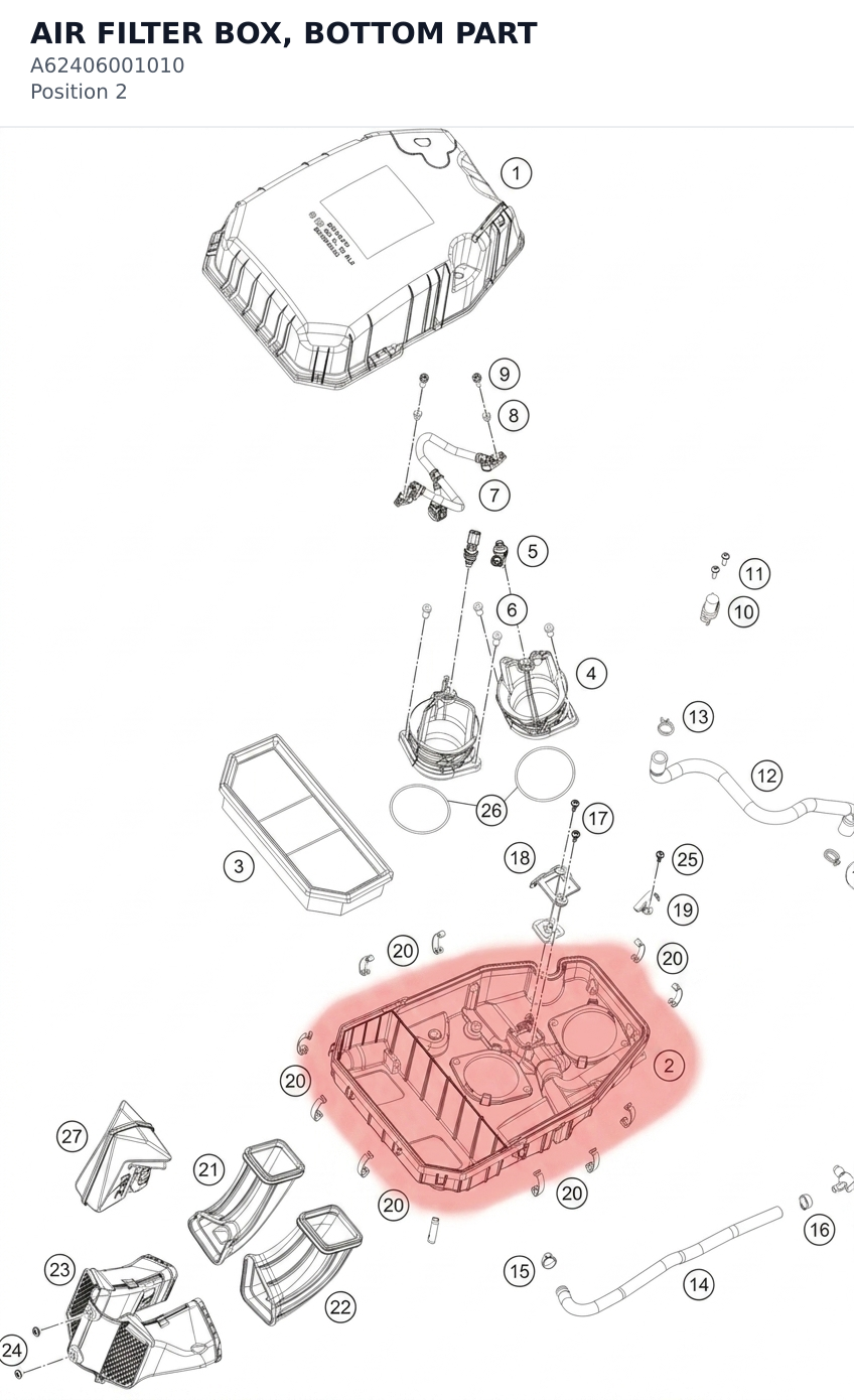 Diagram preview: AIR FILTER BOX, BOTTOM PART (A62406001010)