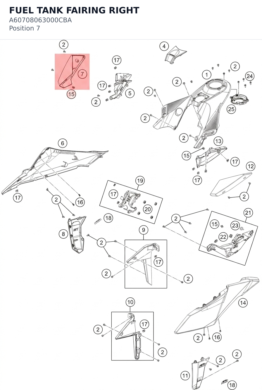 Diagram preview: FUEL TANK FAIRING RIGHT (A60708063000CBA)