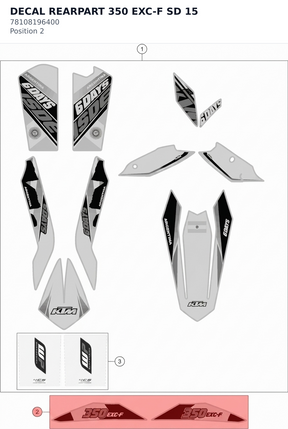 Diagram preview: DECAL REARPART 350 EXC-F SD 15 (78108196400)