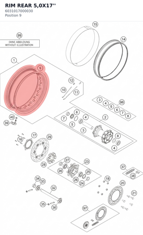 Diagram preview: RIM REAR 5,0X17'' (6031017000030)