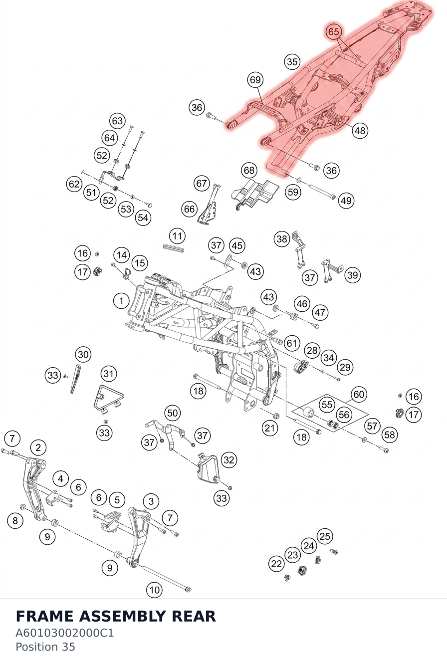 Diagram preview: FRAME ASSEMBLY REAR (A60103002000C1)